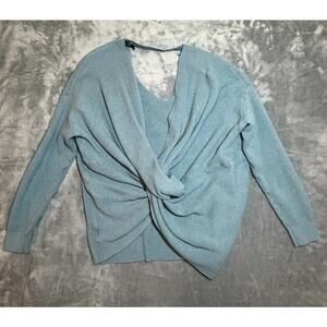 Windsor Teal Twist Front Sweater Womens Small V Neck Long Sleeve Knit